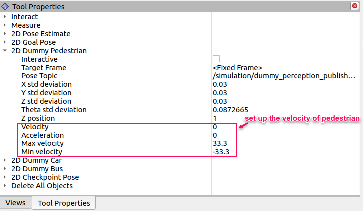 Set up properties of dynamic obstacles