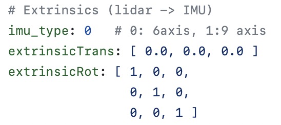 IMU extrinsics